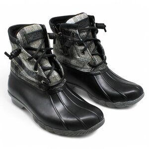 Sperry Women's Saltwater Plaid Wool Charcoal Duck boots